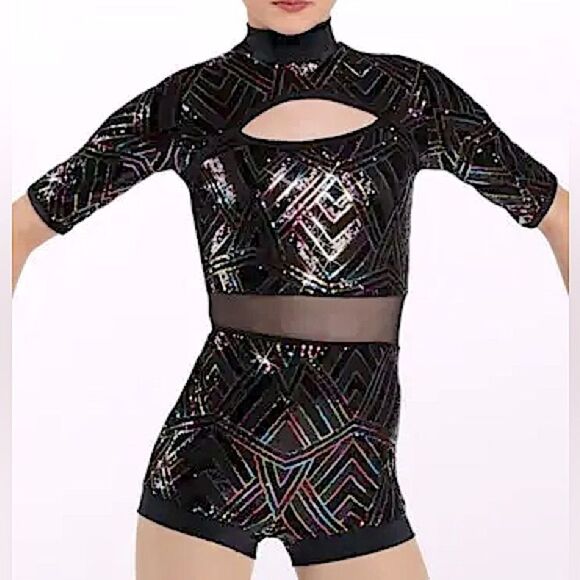 WEISSMAN Dance costume rainbow sequin unitard Applause 12823 SA Small adult - Picture 1 of 12